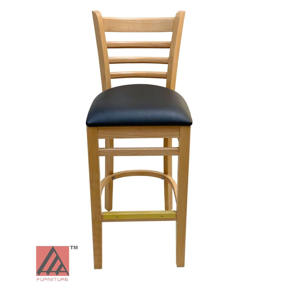 AAA Furniture Beech Ladder 43" Natural Bar Stool with Black Vinyl Seat