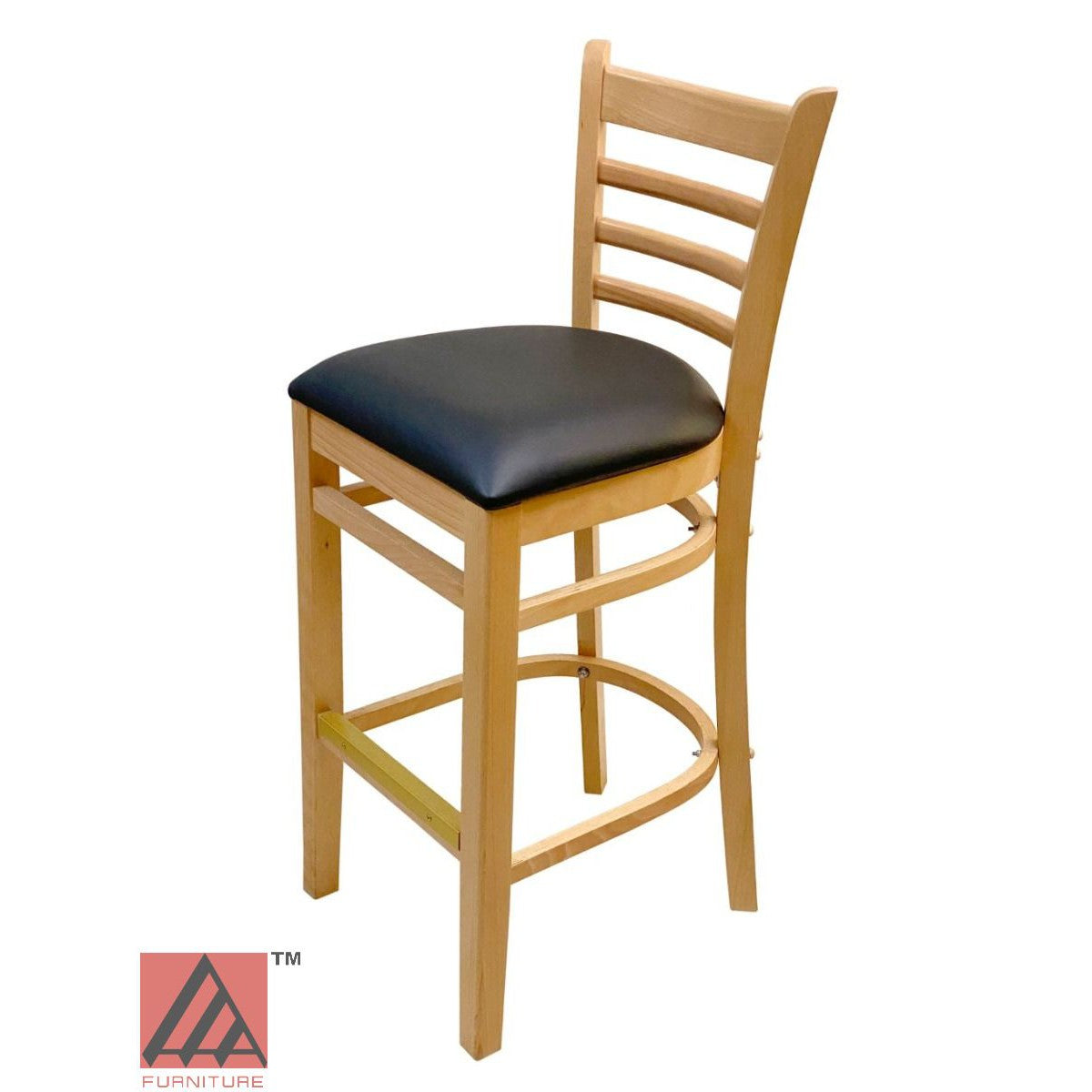 AAA Furniture Beech Ladder 43" Natural Bar Stool with Black Vinyl Seat