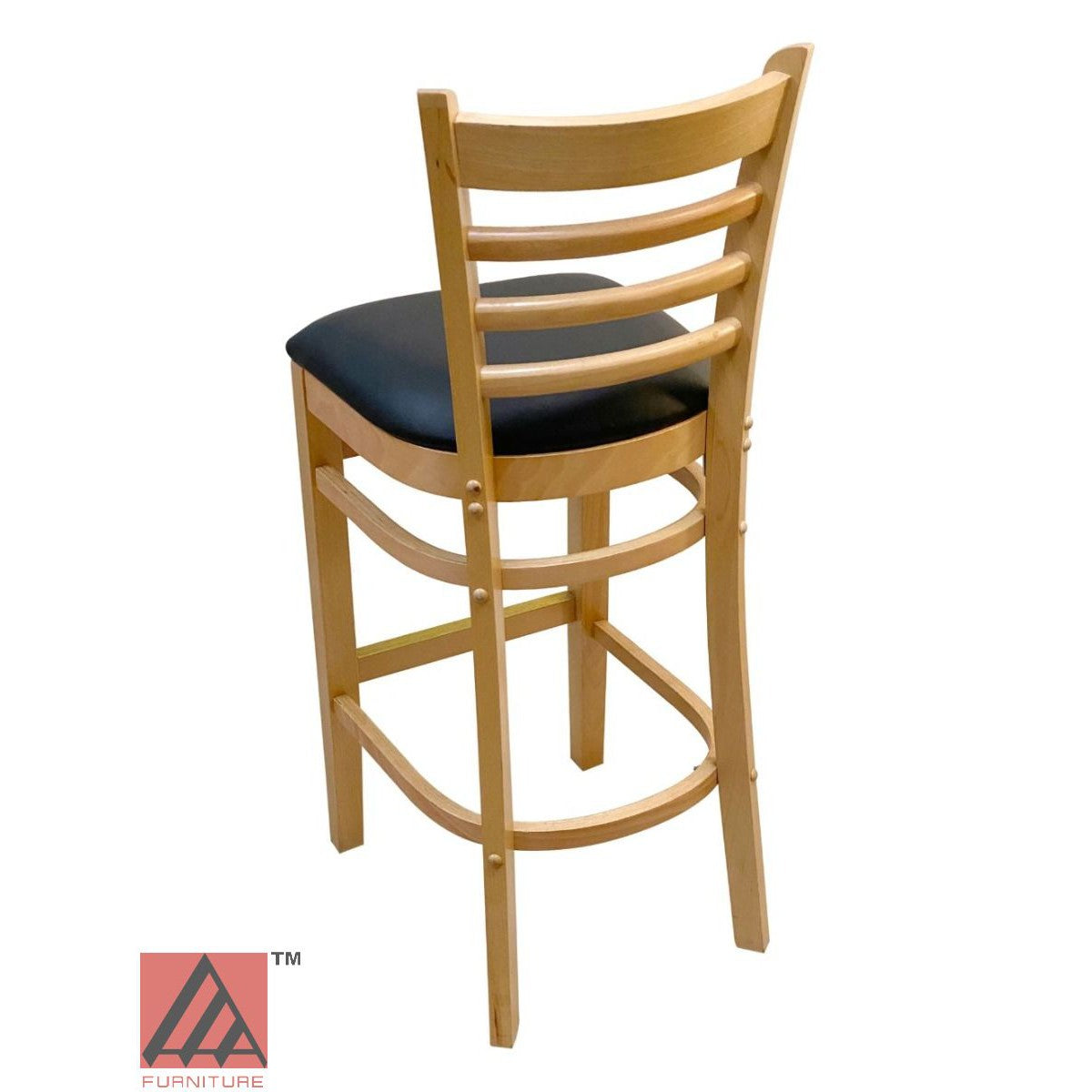 AAA Furniture Beech Ladder 43" Natural Bar Stool with Black Vinyl Seat