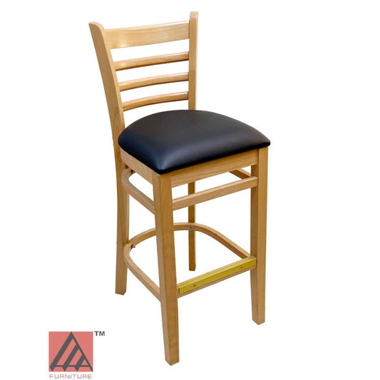 AAA Furniture Beech Ladder 43" Natural Bar Stool with Black Vinyl Seat