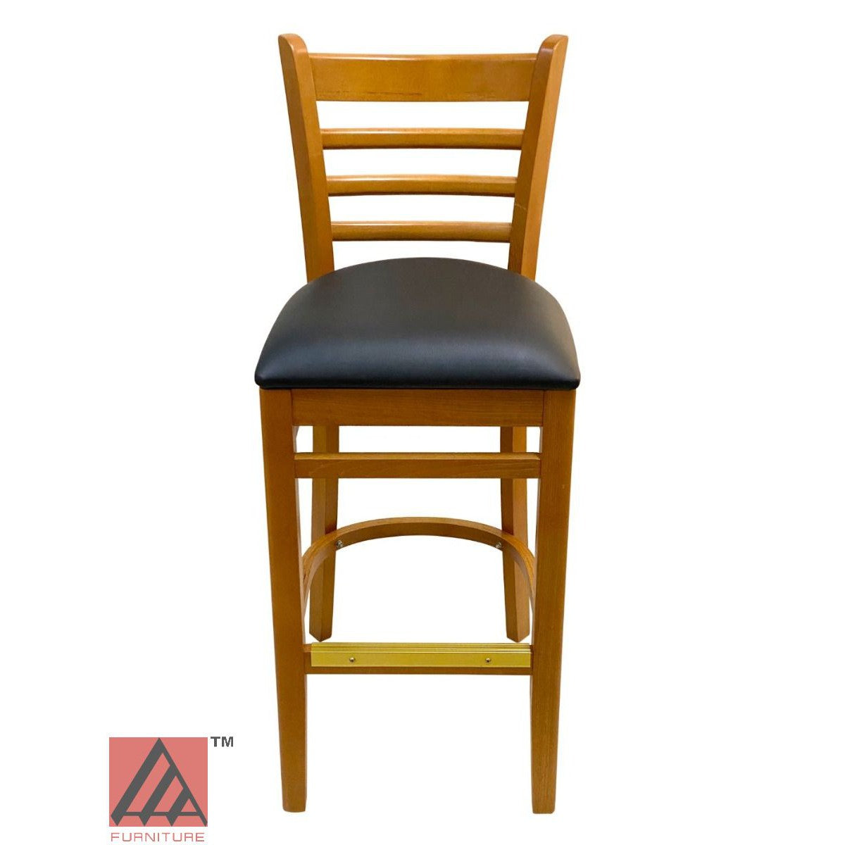 AAA Furniture Beech Ladder 43" Oak Bar Stool with Black Vinyl Seat