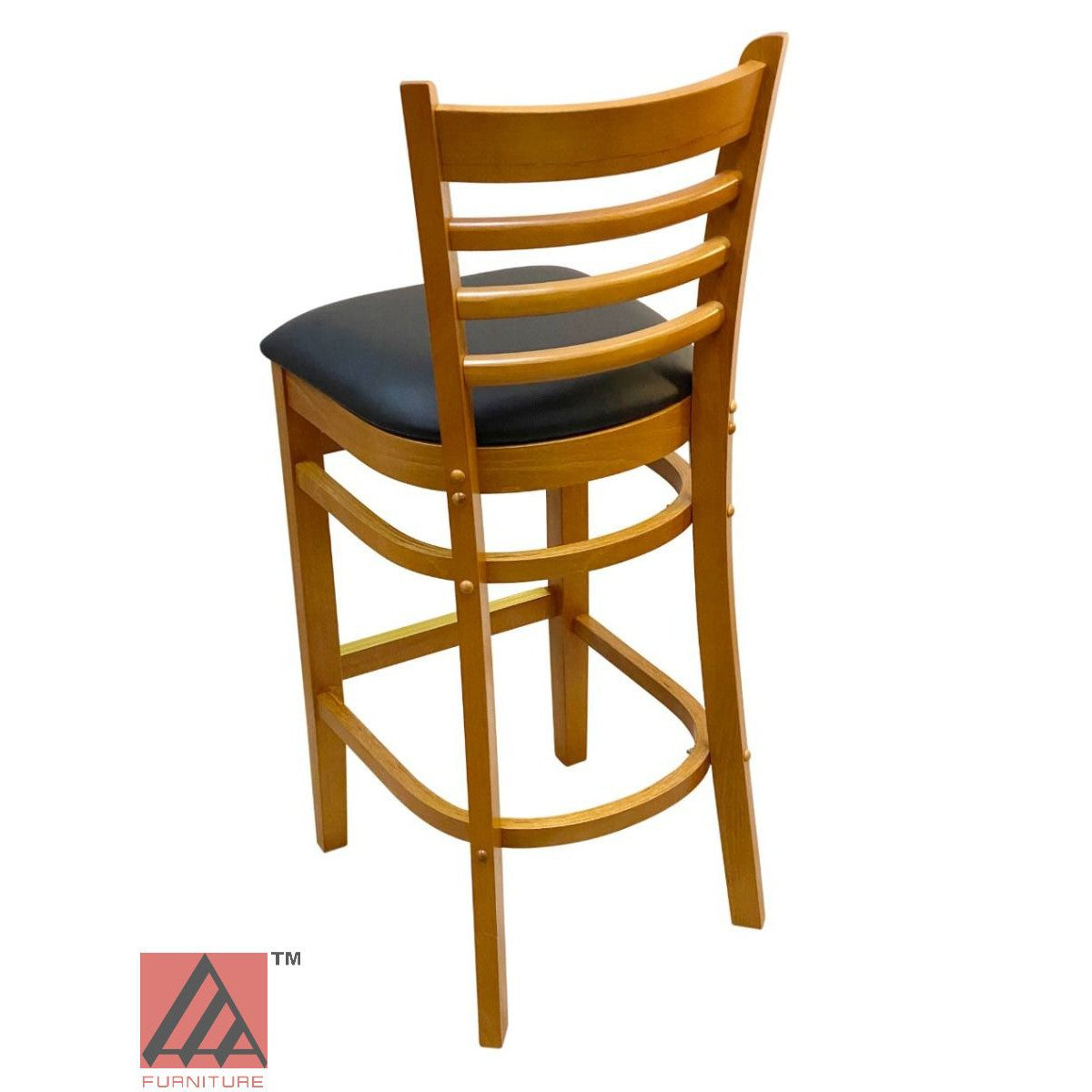 AAA Furniture Beech Ladder 43" Oak Bar Stool with Black Vinyl Seat