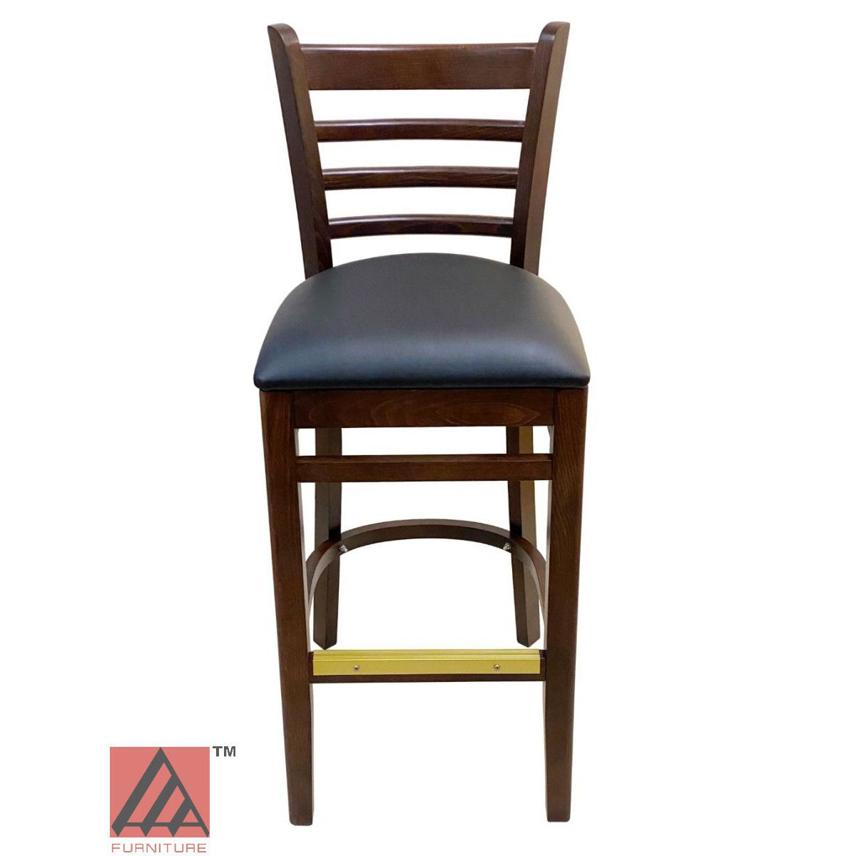 AAA Furniture Beech Ladder 43" Walnut Bar Stool with Black Vinyl Seat