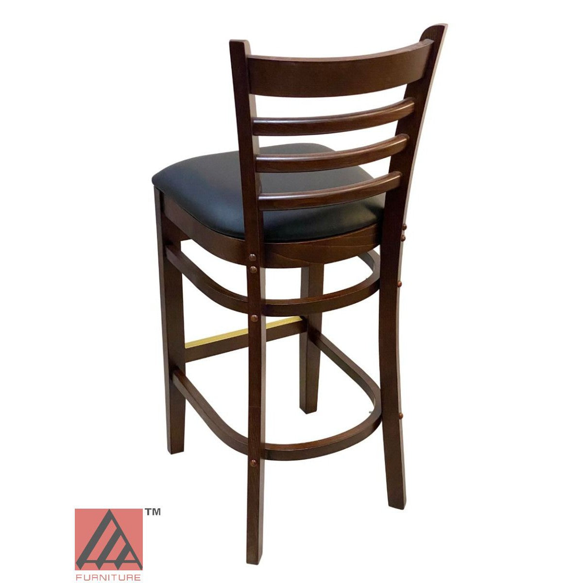 AAA Furniture Beech Ladder 43" Walnut Bar Stool with Black Vinyl Seat