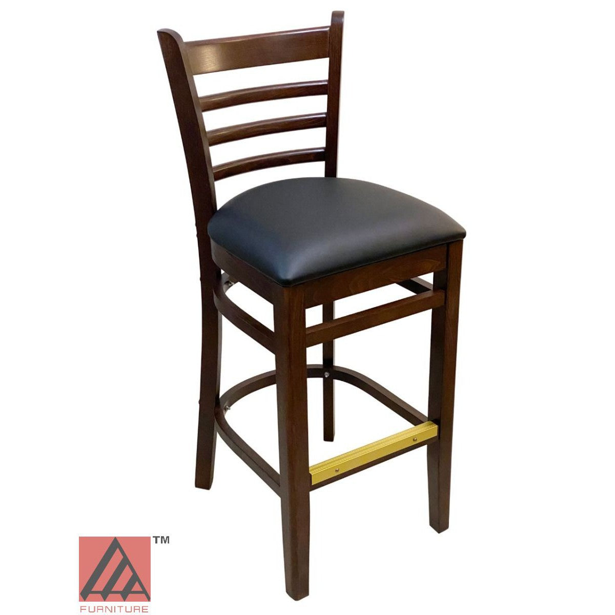 AAA Furniture Beech Ladder 43" Walnut Bar Stool with Black Vinyl Seat