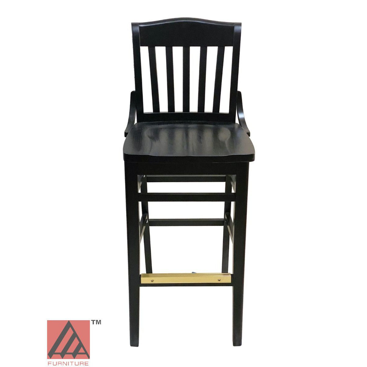 AAA Furniture Beech School House 43" Black Bar Stool with Solid Wood Seat