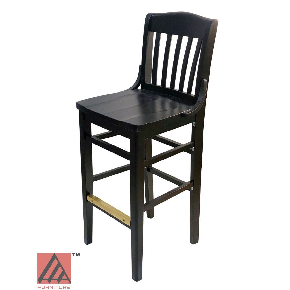 AAA Furniture Beech School House 43" Black Bar Stool with Solid Wood Seat