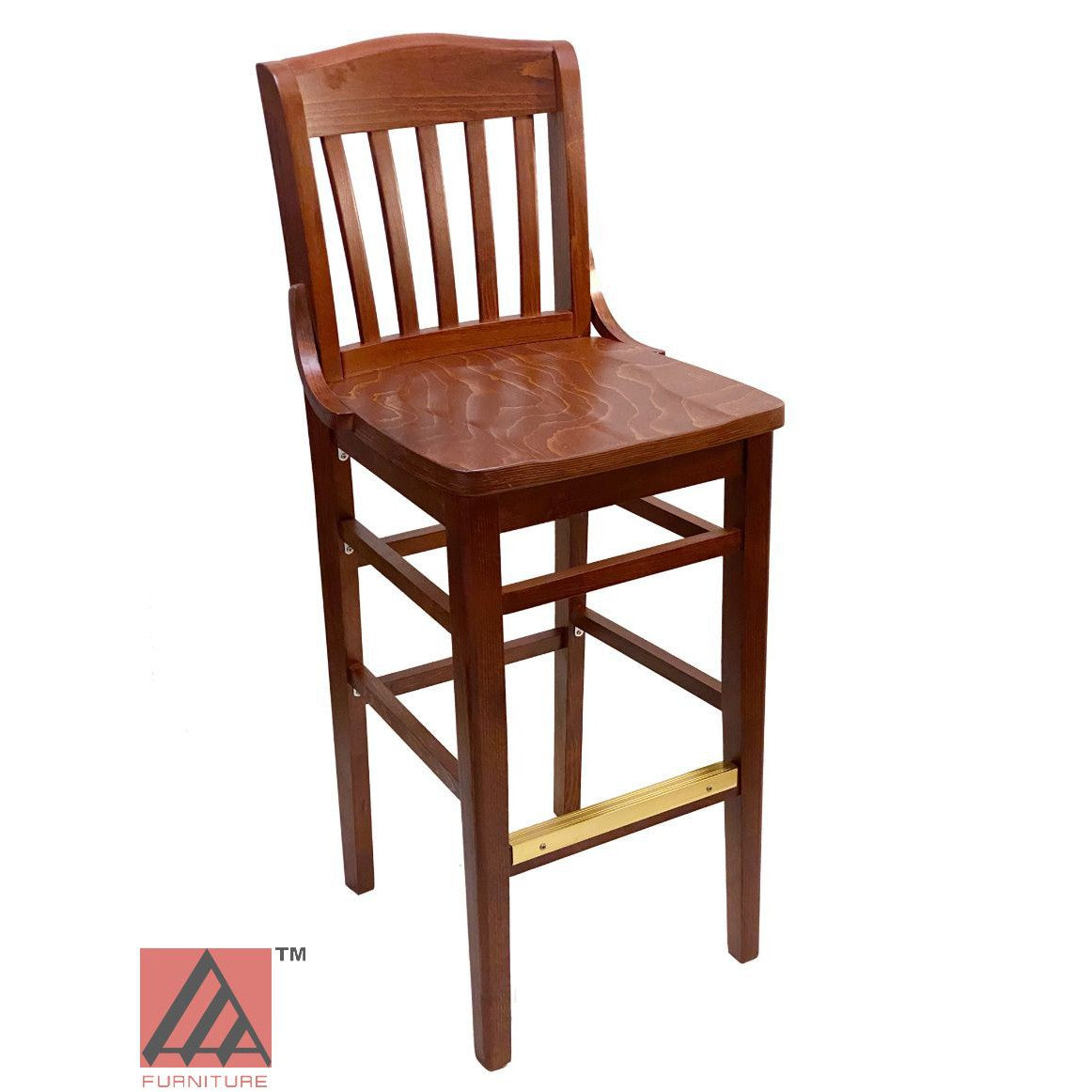 AAA Furniture Beech School House 43" Brown Bar Stool with Solid Wood Seat