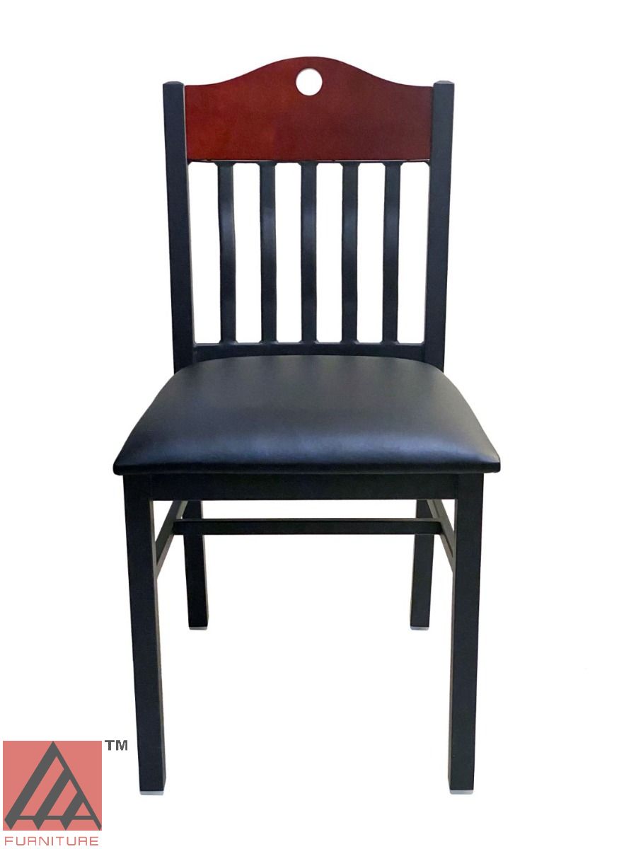 AAA Furniture Brown Wood With Vertical Slats 25" Black Metal Chair with Black Customer Owned Material Seat