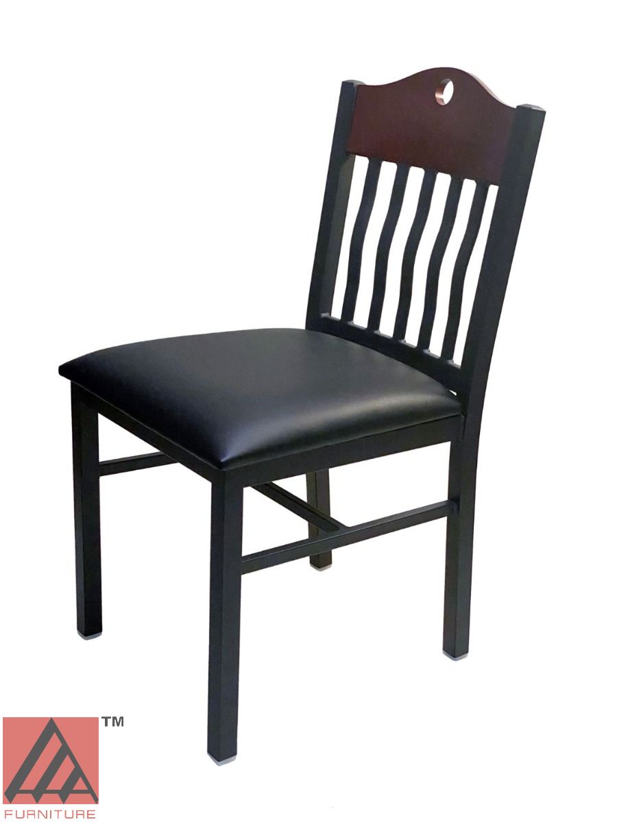 AAA Furniture Brown Wood With Vertical Slats 25" Black Metal Chair with Black Customer Owned Material Seat