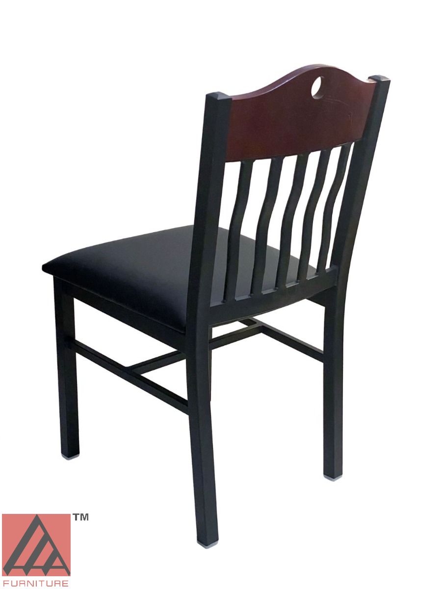 AAA Furniture Brown Wood With Vertical Slats 25" Black Metal Chair with Black Customer Owned Material Seat