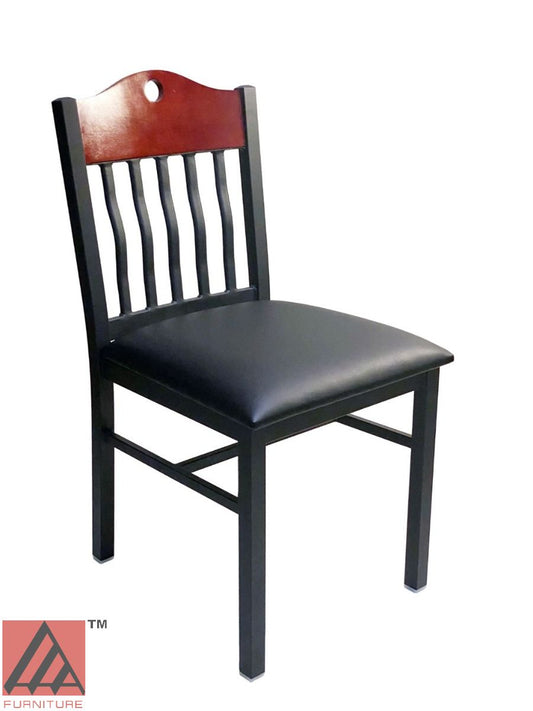 AAA Furniture Brown Wood With Vertical Slats 25" Black Metal Chair with Black Customer Owned Material Seat