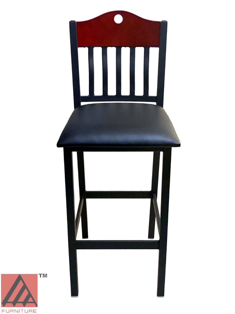 AAA Furniture Brown Wood With Vertical Slats 44" Black Metal Bar Stool with Black Customer Owned Material Seat