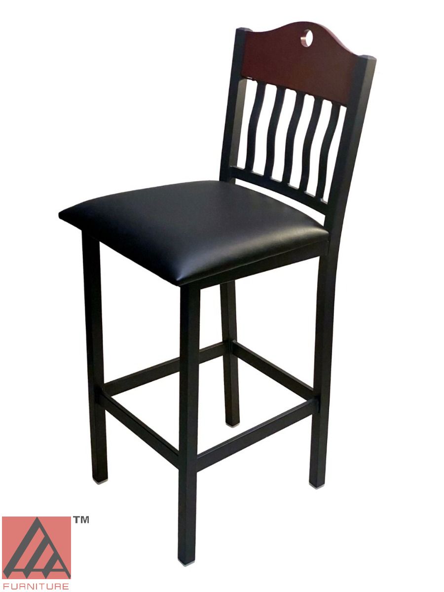 AAA Furniture Brown Wood With Vertical Slats 44" Black Metal Bar Stool with Black Customer Owned Material Seat