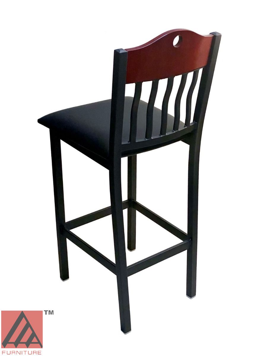 AAA Furniture Brown Wood With Vertical Slats 44" Black Metal Bar Stool with Black Customer Owned Material Seat