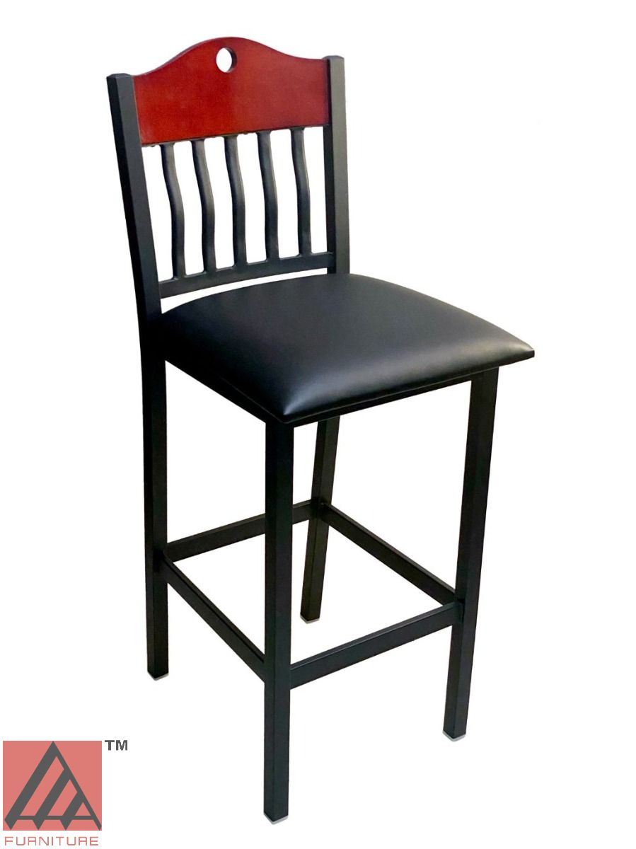 AAA Furniture Brown Wood With Vertical Slats 44" Black Metal Bar Stool with Black Customer Owned Material Seat