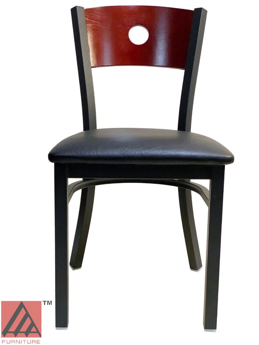 AAA Furniture Circle Wood Back 32" Brown Metal Chair with Black Grade 5 Vinyl Seat