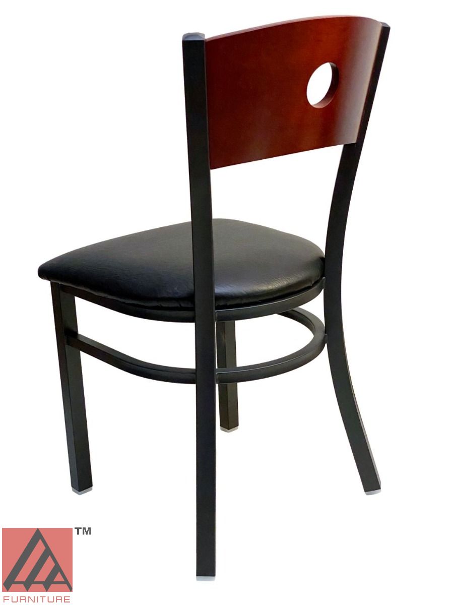 AAA Furniture Circle Wood Back 32" Brown Metal Chair with Black Grade 5 Vinyl Seat