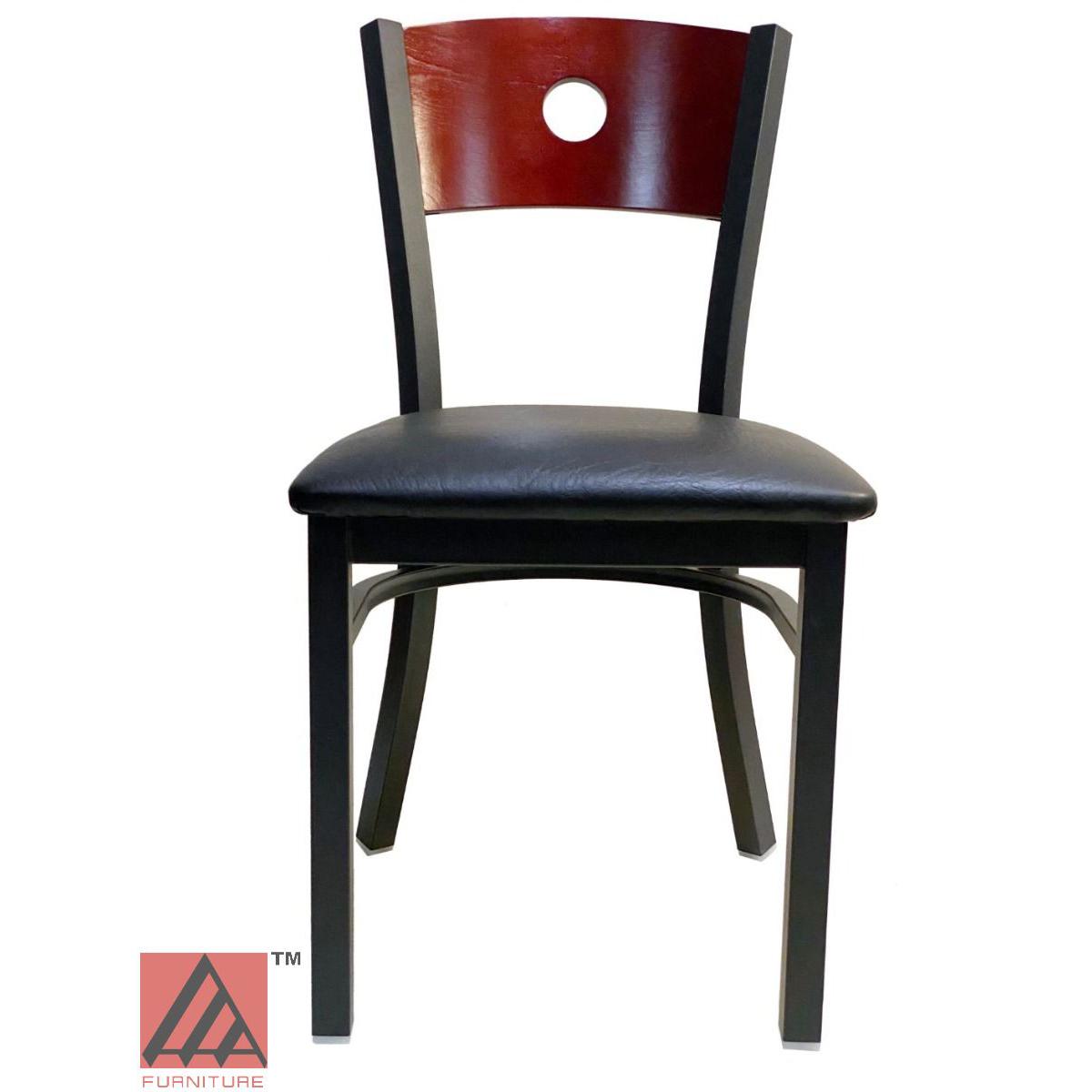 AAA Furniture Circle Wood Back 32" Brown Metal Chair with Black Vinyl Seat