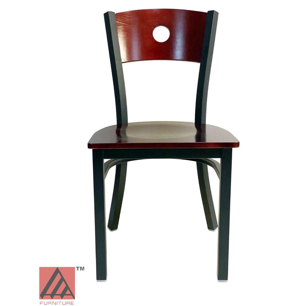AAA Furniture Circle Wood Back 32" Brown Metal Chair with Wood Seat