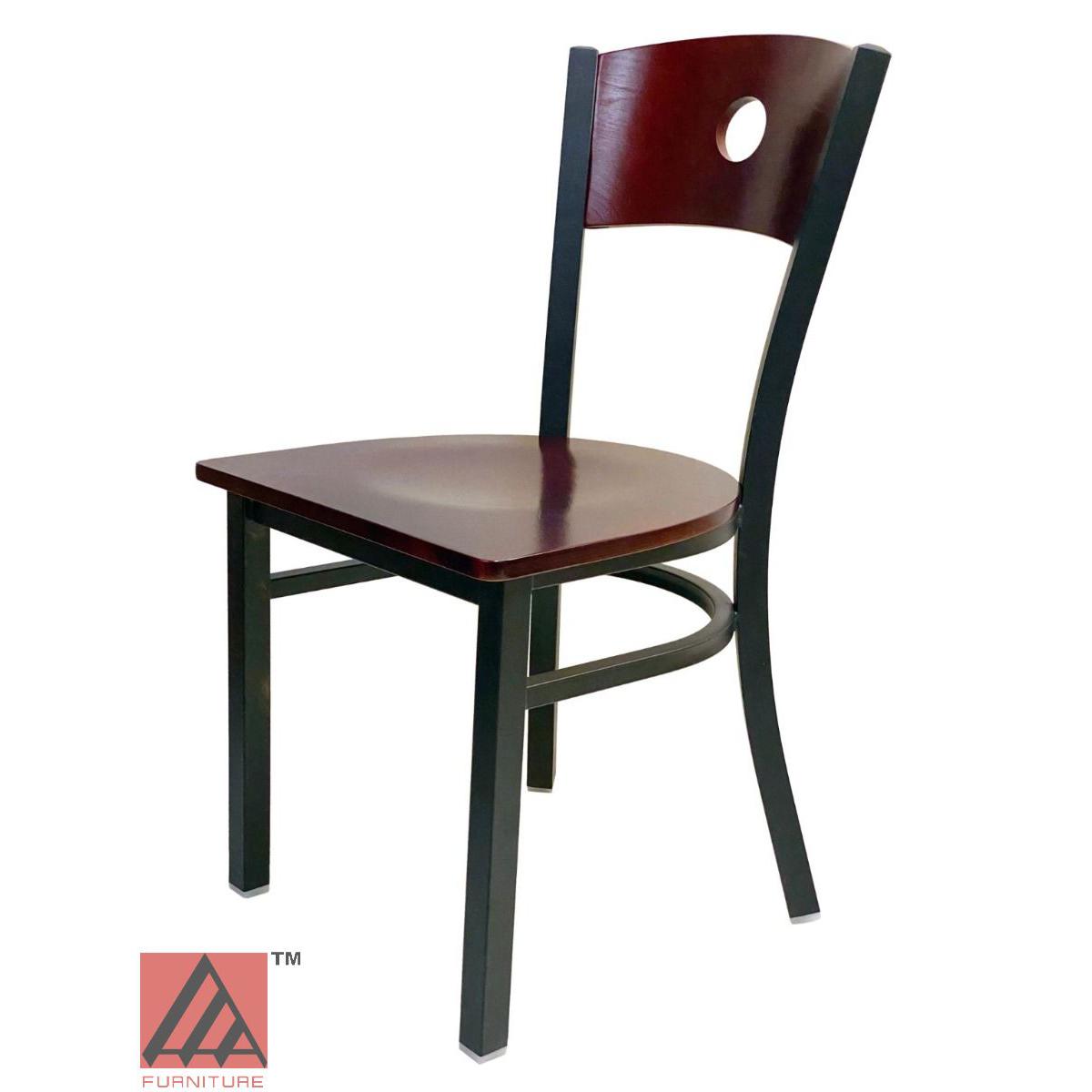 AAA Furniture Circle Wood Back 32" Brown Metal Chair with Wood Seat