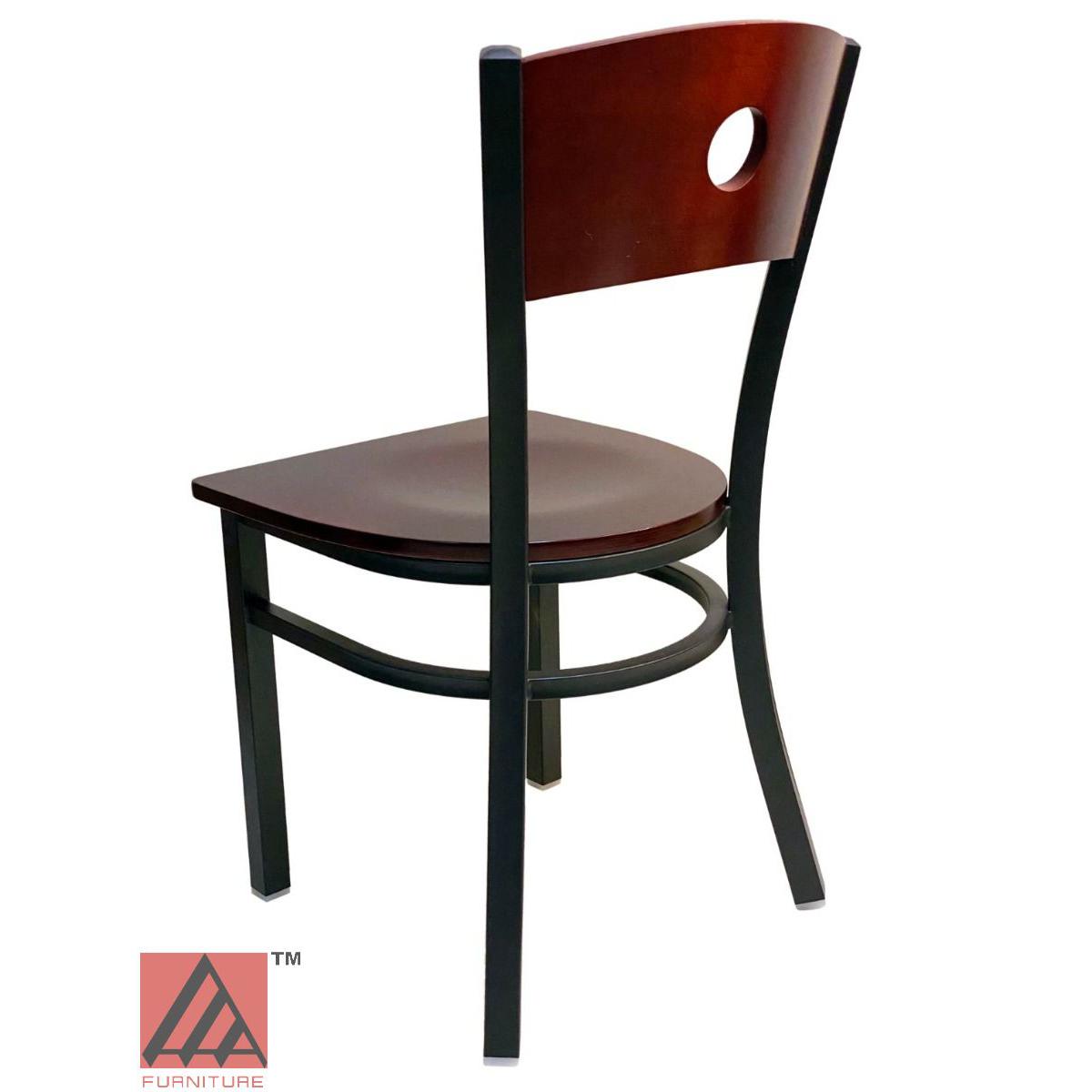 AAA Furniture Circle Wood Back 32" Brown Metal Chair with Wood Seat