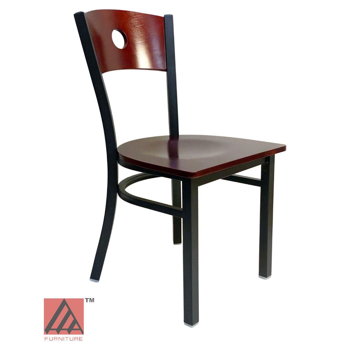 AAA Furniture Circle Wood Back 32" Brown Metal Chair with Wood Seat