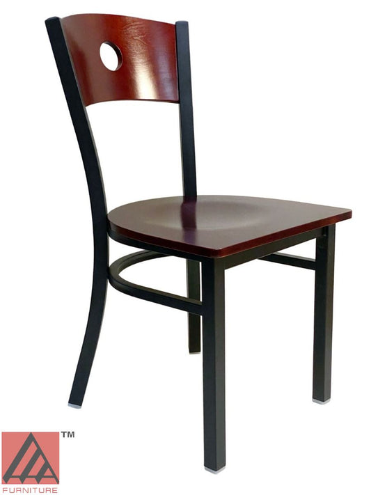 AAA Furniture Circle Wood Back 32" Brown Metal Chair with Wood Seat