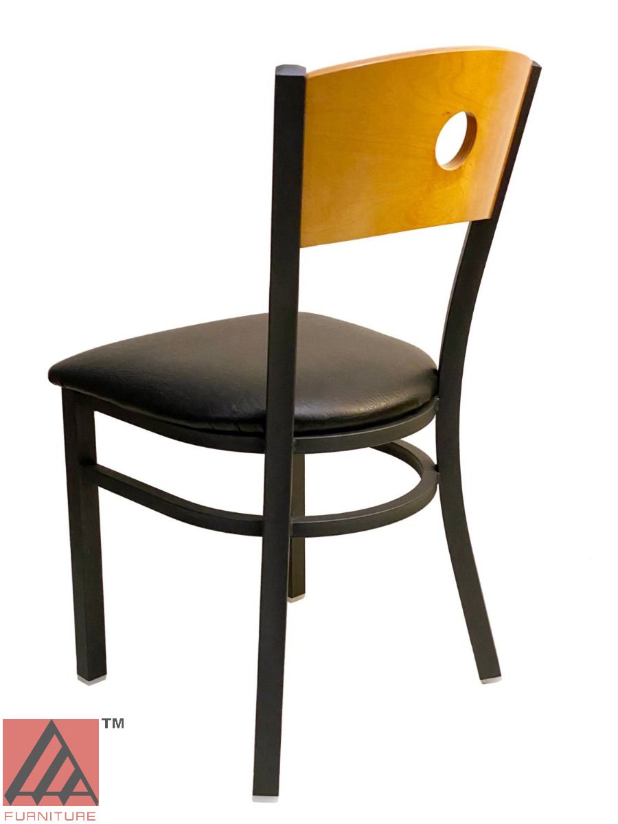 AAA Furniture Circle Wood Back 32" Natural Metal Chair with Black Grade 4 Vinyl Seat