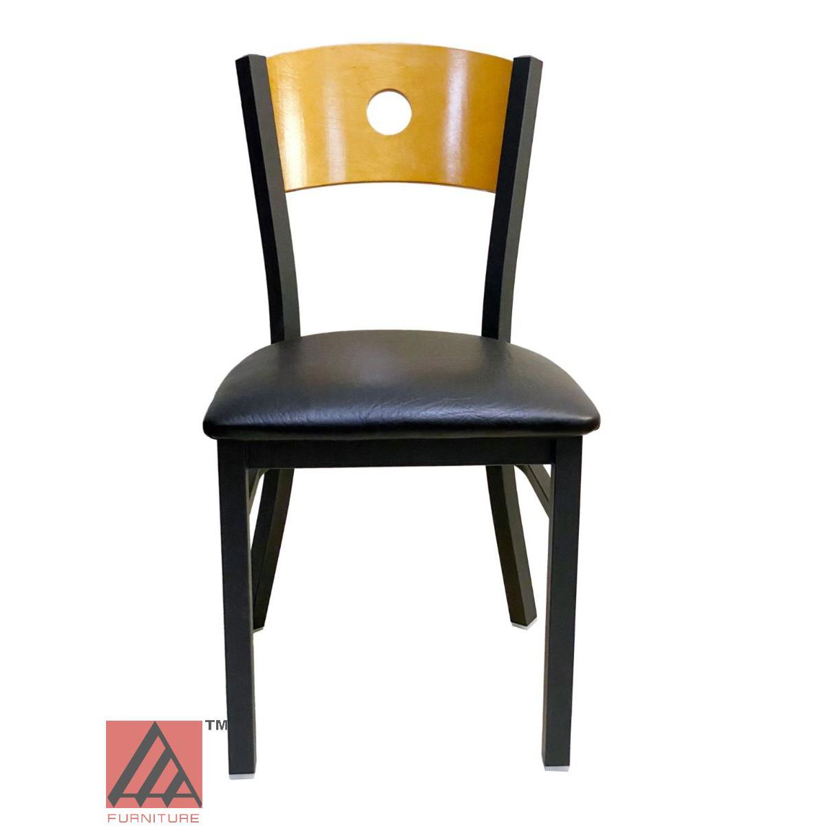 AAA Furniture Circle Wood Back 32" Natural Metal Chair with Black Grade 5 Vinyl Seat