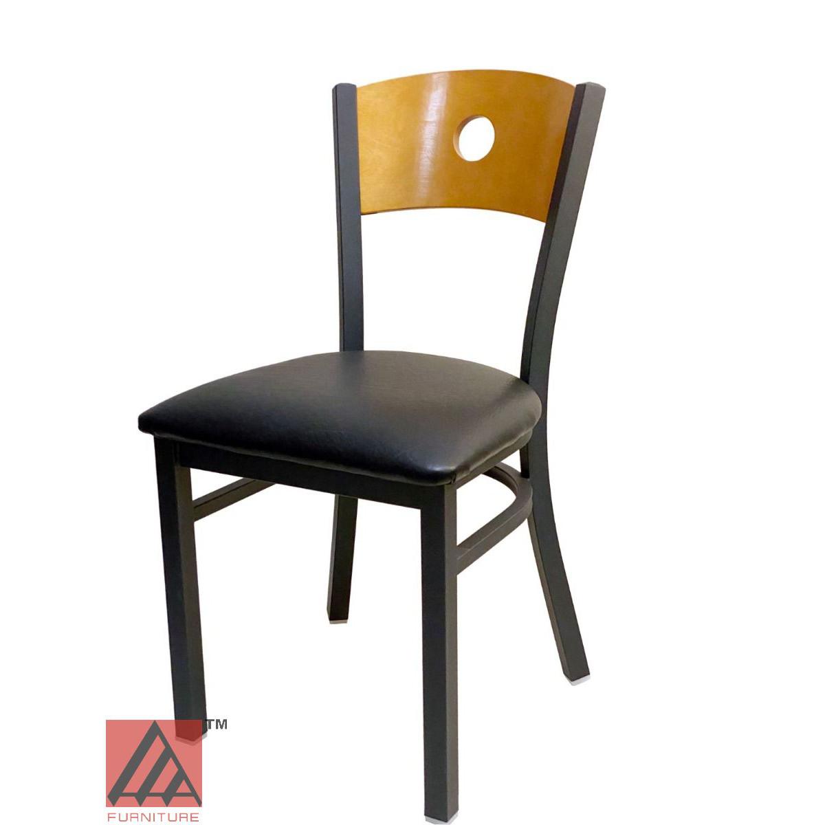 AAA Furniture Circle Wood Back 32" Natural Metal Chair with Black Grade 5 Vinyl Seat