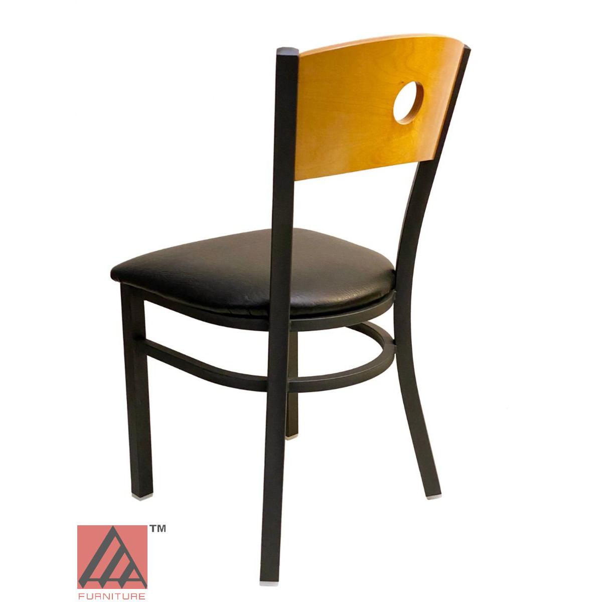 AAA Furniture Circle Wood Back 32" Natural Metal Chair with Black Grade 5 Vinyl Seat
