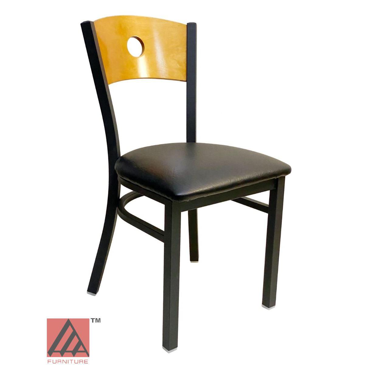 AAA Furniture Circle Wood Back 32" Natural Metal Chair with Black Grade 5 Vinyl Seat