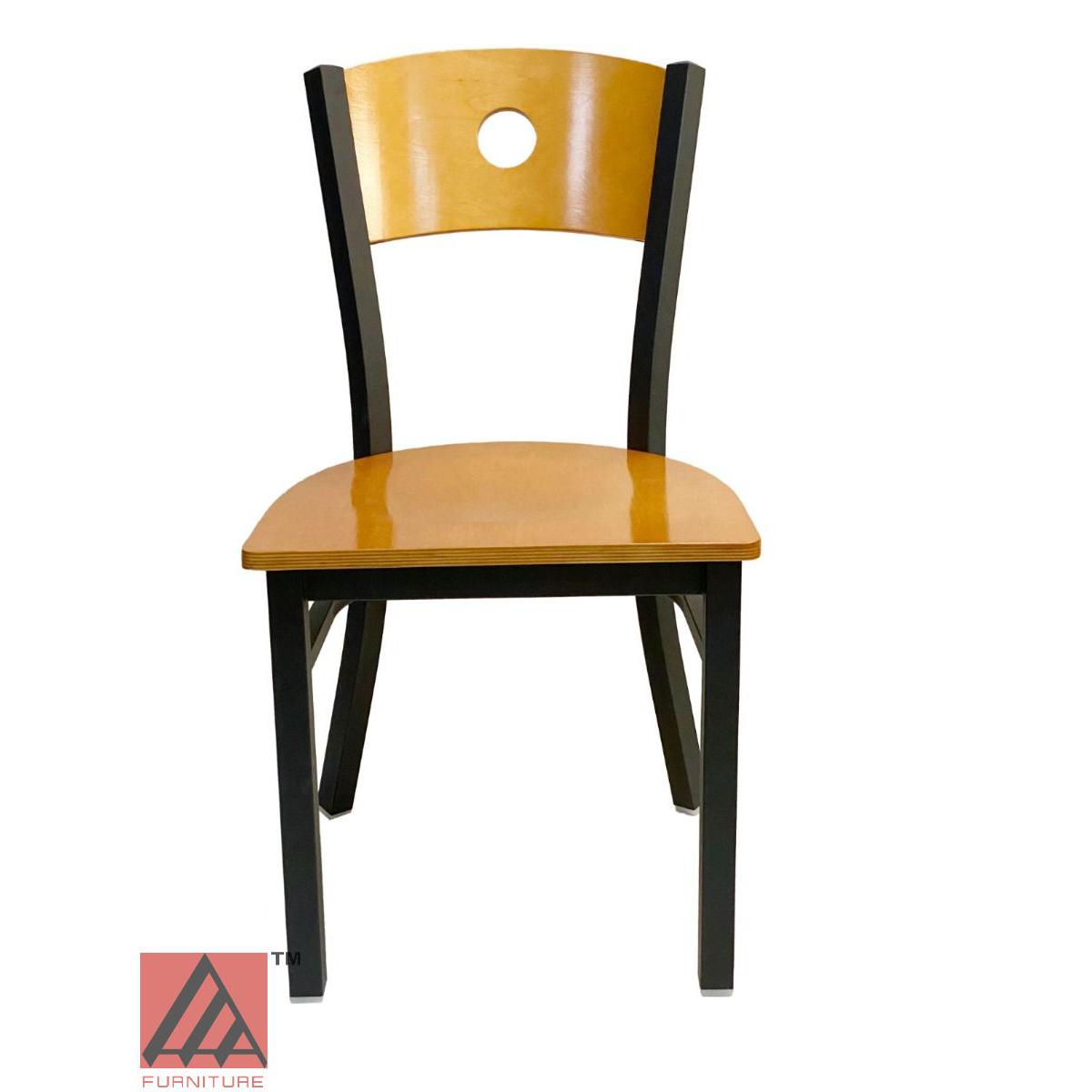 AAA Furniture Circle Wood Back 32" Natural Metal Chair with Wood Seat
