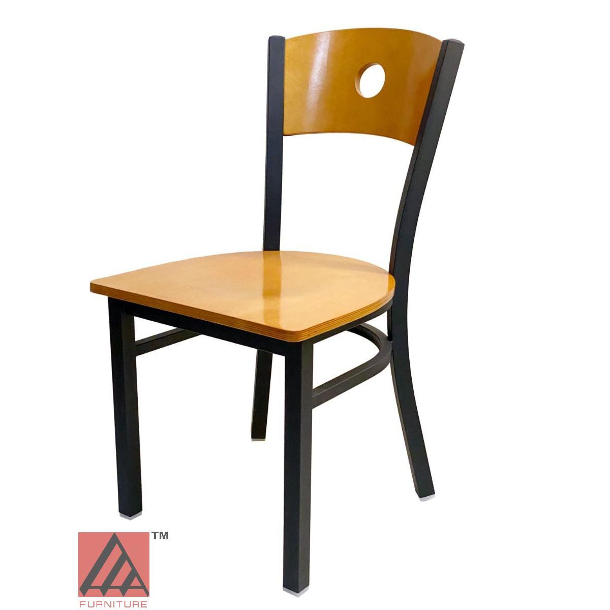 AAA Furniture Circle Wood Back 32" Natural Metal Chair with Wood Seat