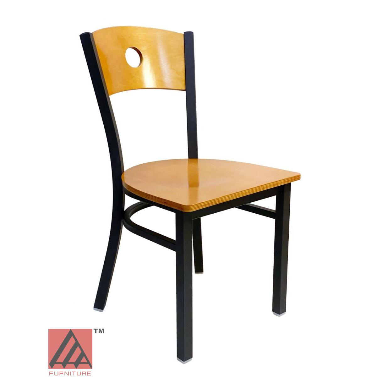 AAA Furniture Circle Wood Back 32" Natural Metal Chair with Wood Seat
