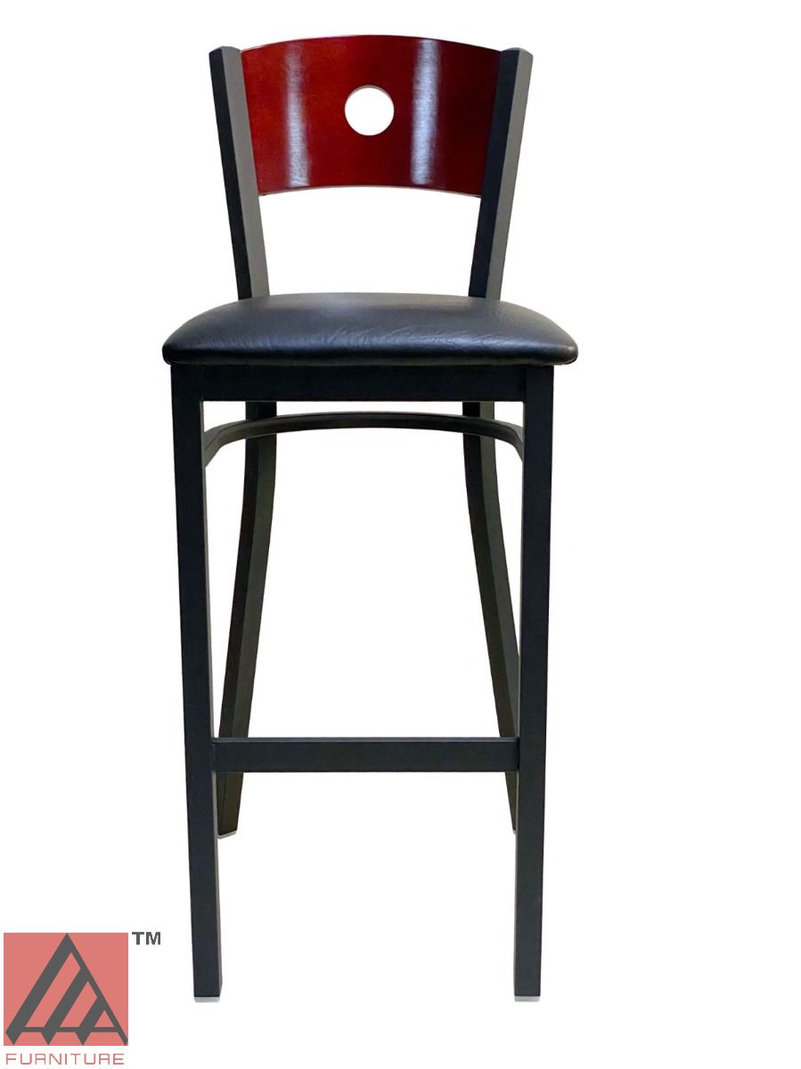 AAA Furniture Circle Wood Back 42" Brown Metal Bar Stool with Black Grade 4 Vinyl Seat