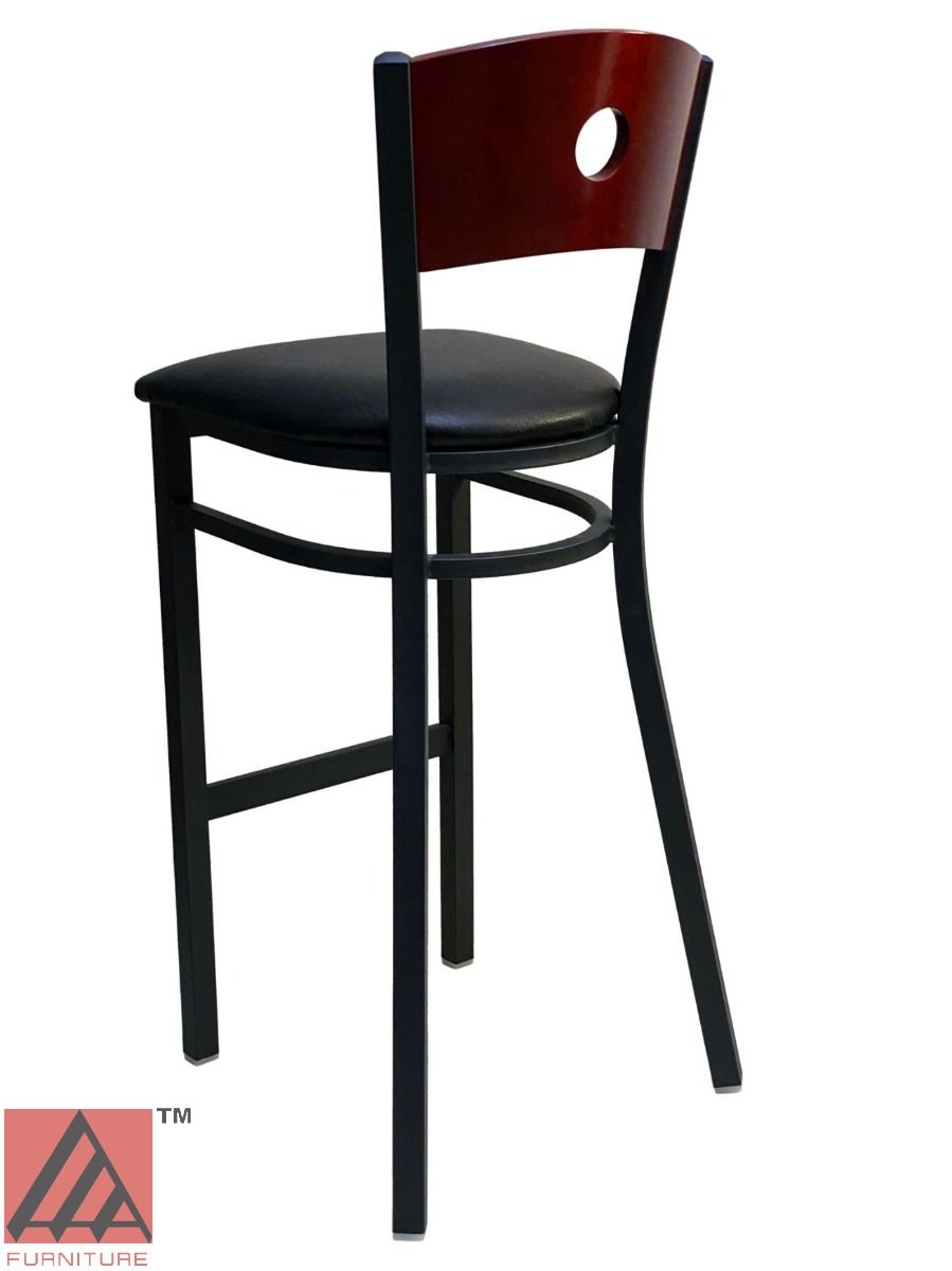 AAA Furniture Circle Wood Back 42" Brown Metal Bar Stool with Black Grade 4 Vinyl Seat