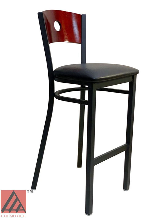 AAA Furniture Circle Wood Back 42" Brown Metal Bar Stool with Black Grade 4 Vinyl Seat