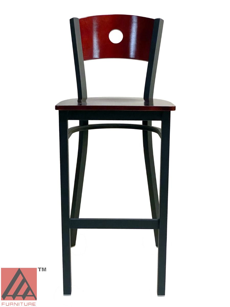 AAA Furniture Circle Wood Back 42" Brown Metal Bar Stool with Wood Seat