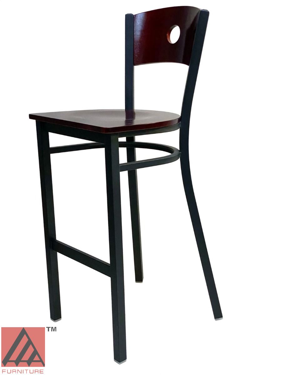 AAA Furniture Circle Wood Back 42" Brown Metal Bar Stool with Wood Seat