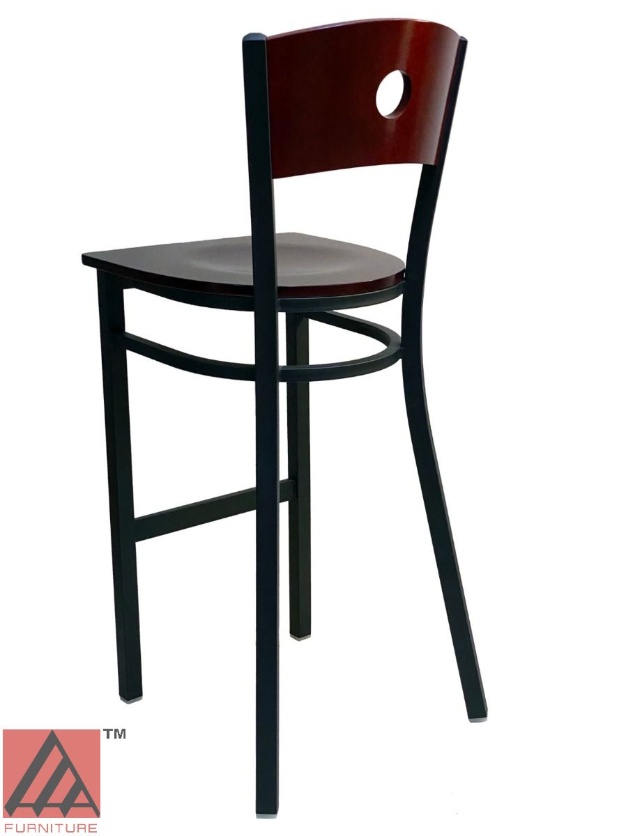 AAA Furniture Circle Wood Back 42" Brown Metal Bar Stool with Wood Seat