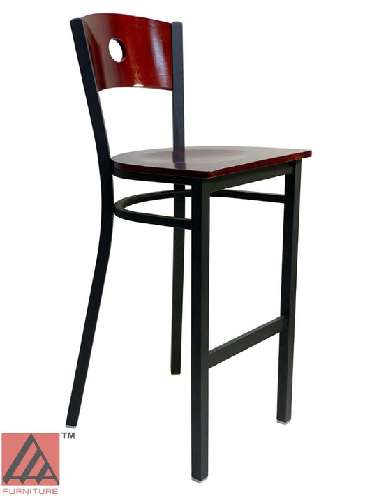 AAA Furniture Circle Wood Back 42" Brown Metal Bar Stool with Wood Seat