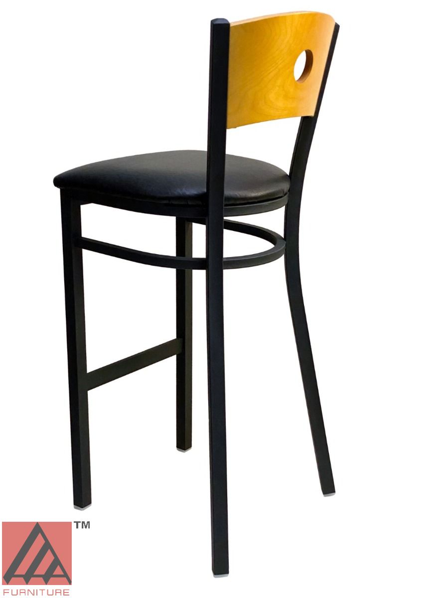 AAA Furniture Circle Wood Back 42" Natural Metal Bar Stool with Black Grade 4 Vinyl Seat