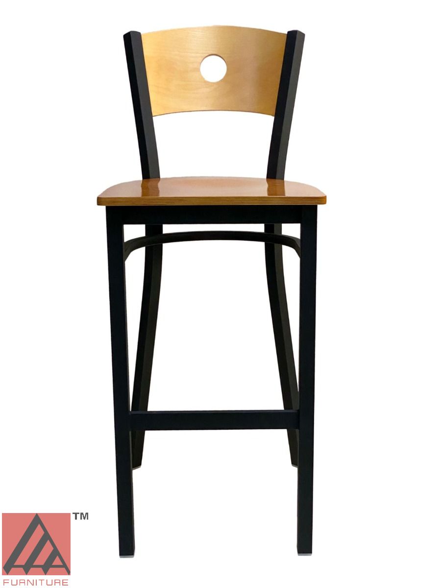 AAA Furniture Circle Wood Back 42" Natural Metal Bar Stool with Wood Seat