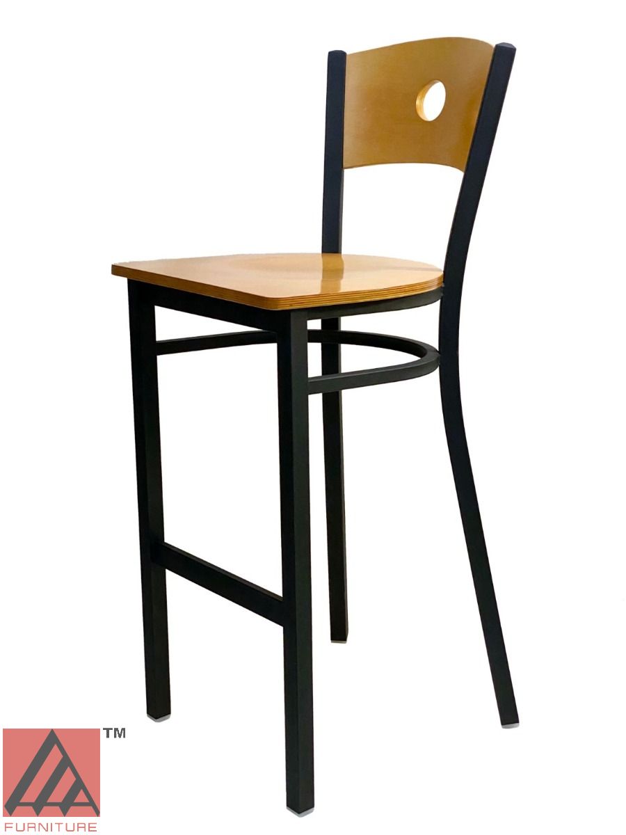 AAA Furniture Circle Wood Back 42" Natural Metal Bar Stool with Wood Seat