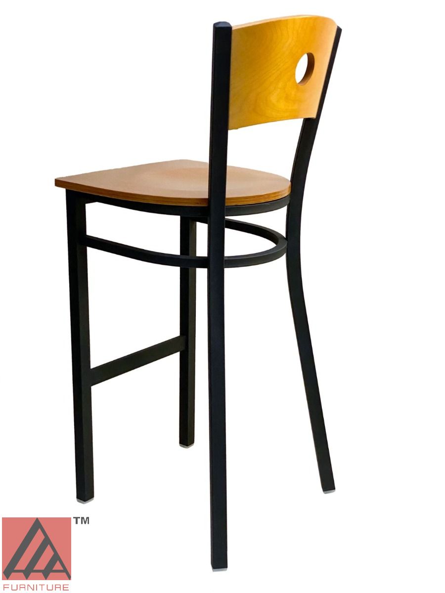 AAA Furniture Circle Wood Back 42" Natural Metal Bar Stool with Wood Seat