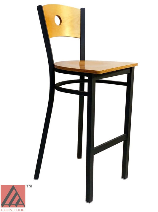 AAA Furniture Circle Wood Back 42" Natural Metal Bar Stool with Wood Seat