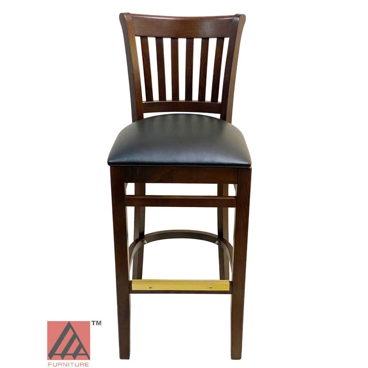 AAA Furniture Contemporary Vertical Slat 43" Walnut Bar Stool with Black Vinyl Seat