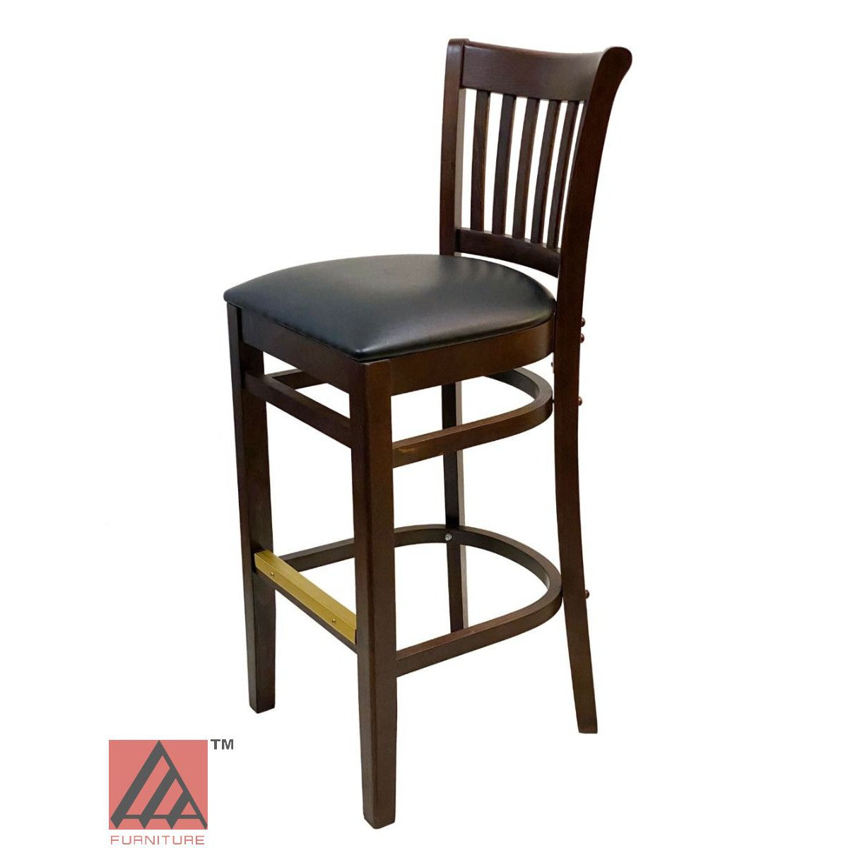 AAA Furniture Contemporary Vertical Slat 43" Walnut Bar Stool with Black Vinyl Seat